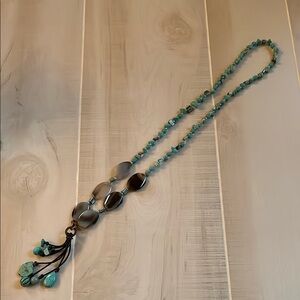 Bohemian Blue and Black Beaded Necklace with Tassel NWOT